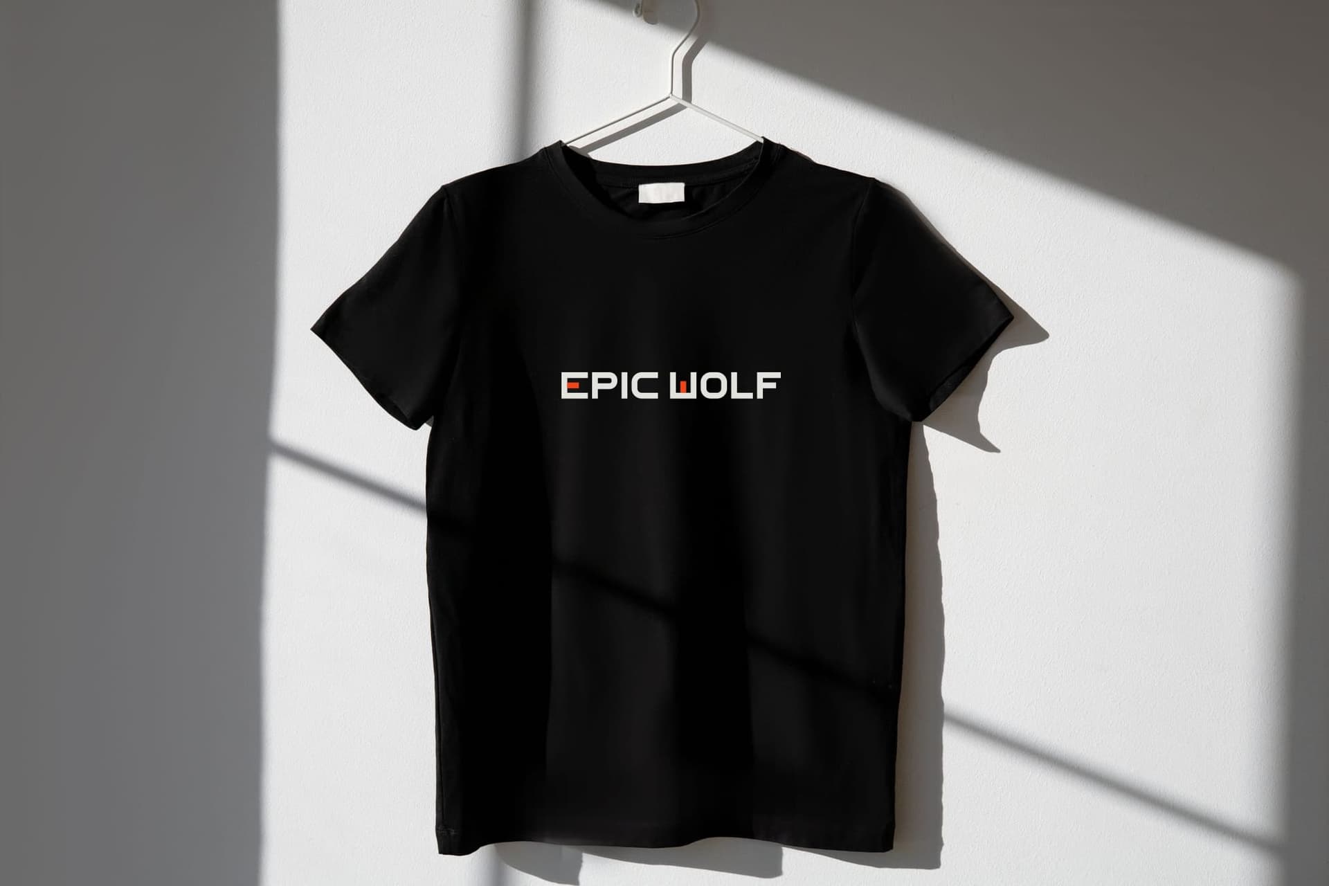 A black tee printed with the Epic Wolf wordmark